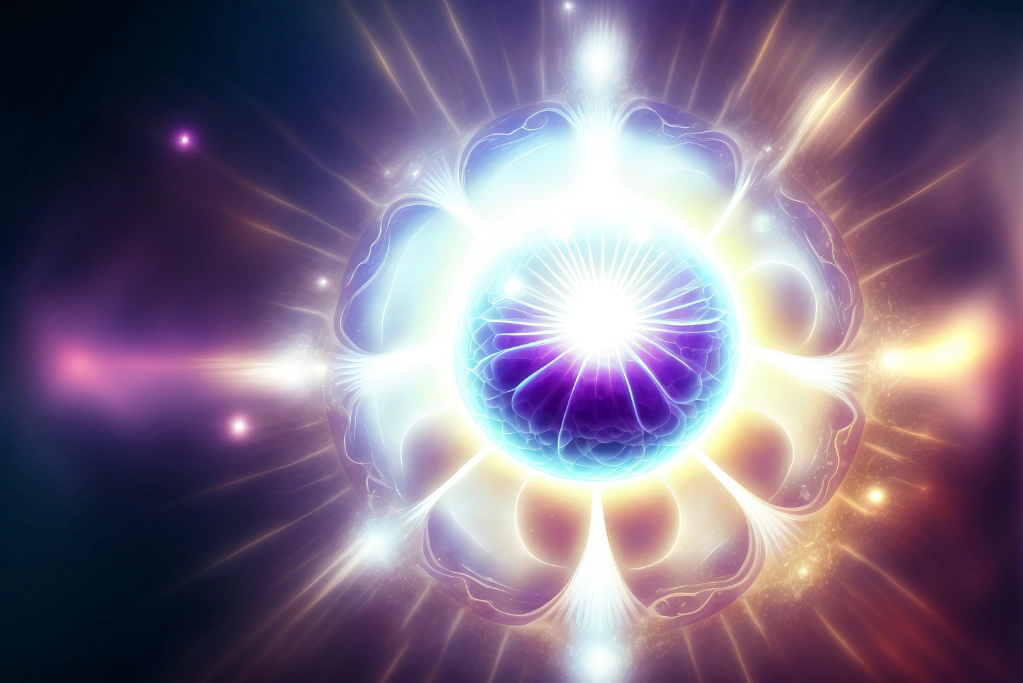 A radiant, glowing energy sphere with luminous light emanating from its center, symbolizing the transformative power of TOLPAKAN™ Energy Healing to clear energetic blocks and restore balance.